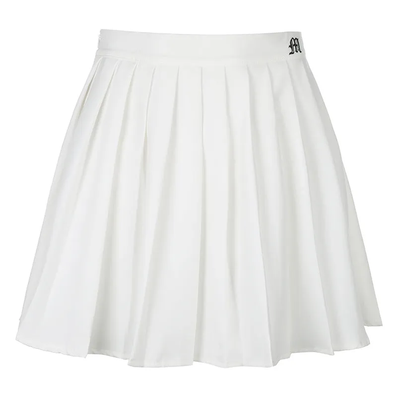 "BLACK WHITE LETTER EMBROIDERED" SKIRT N051304