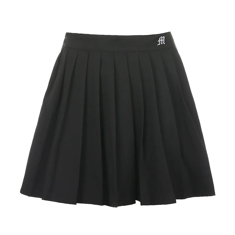 "BLACK WHITE LETTER EMBROIDERED" SKIRT N051304