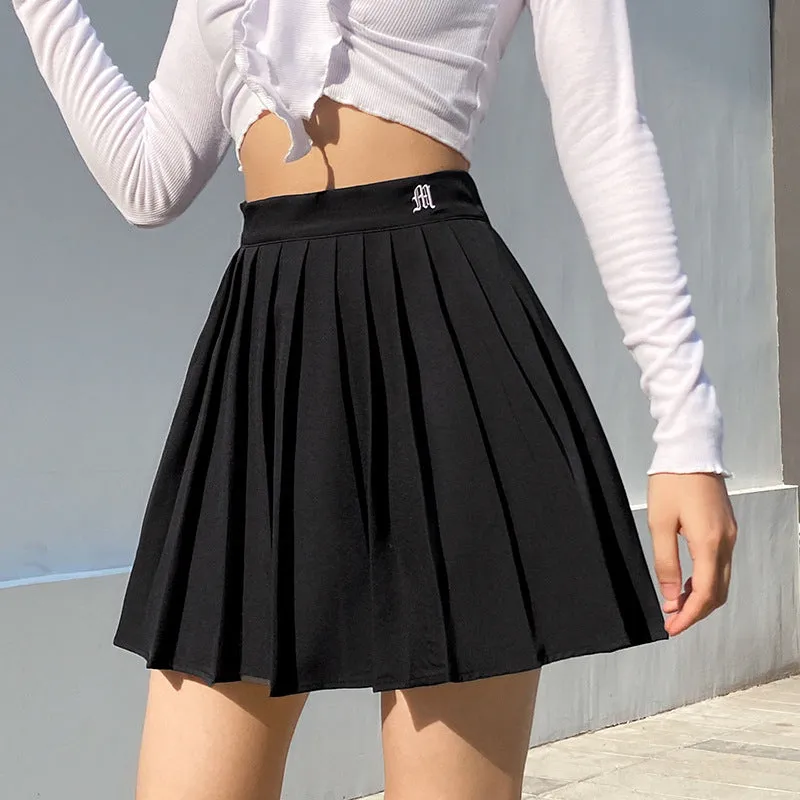 "BLACK WHITE LETTER EMBROIDERED" SKIRT N051304