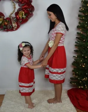 Red and Cream Lace Mommy Dress