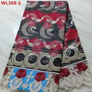 Red Burgundy Cotton Lace Super Wax Embroidered fabric 5 Yards