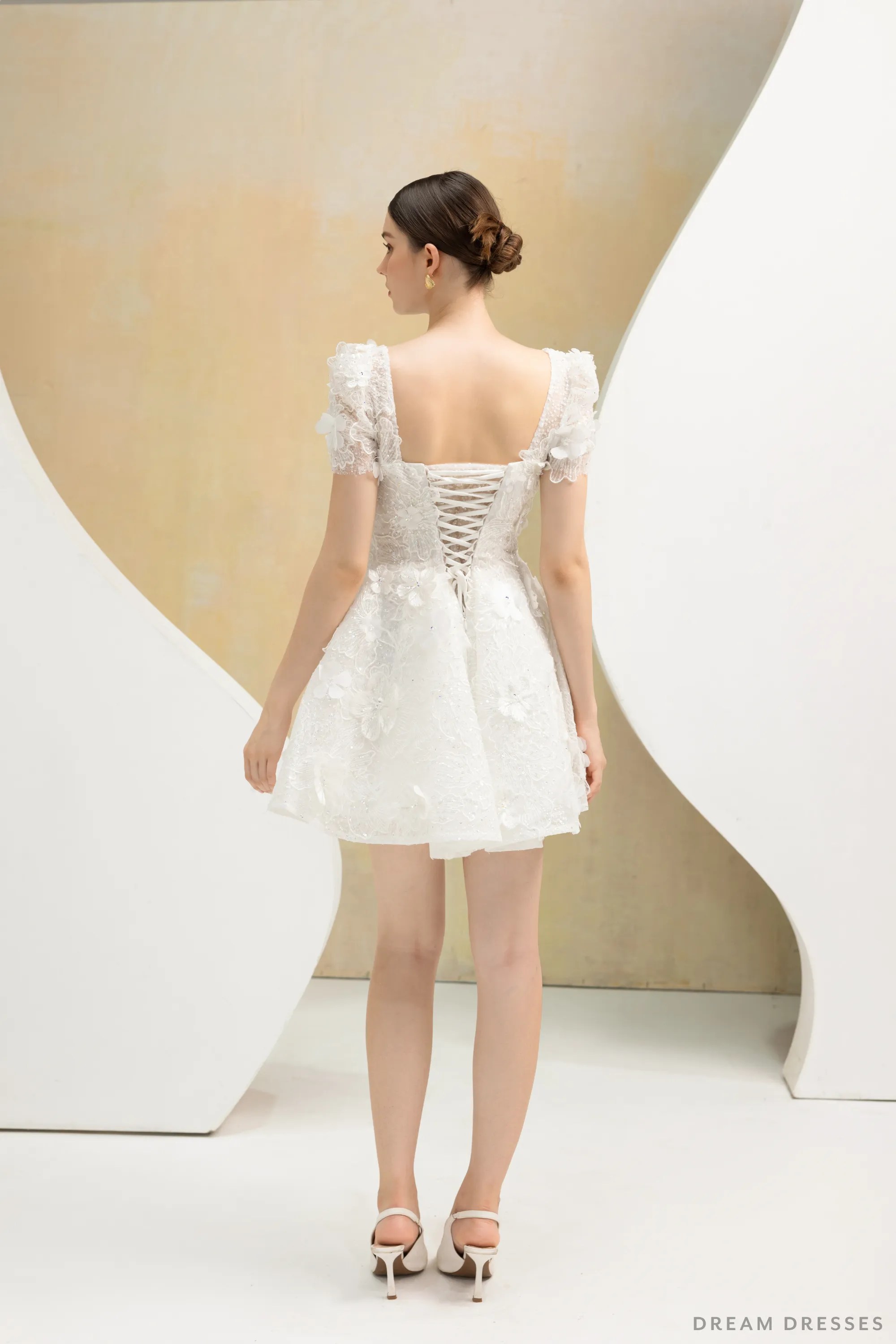 Rehearsal Dinner Mini Dress with 3D Floral Lace (#NALINI)