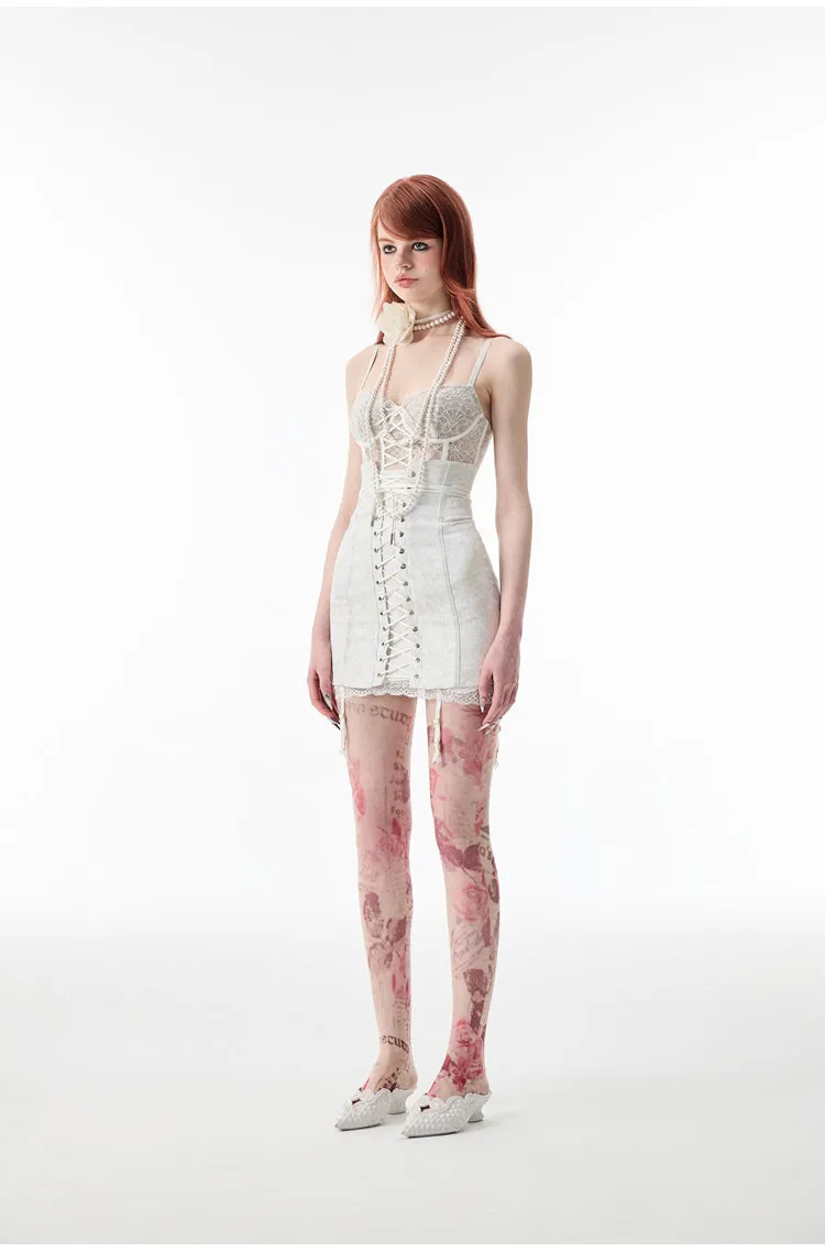 Retro palace lace vest   strap skirt KF83449
