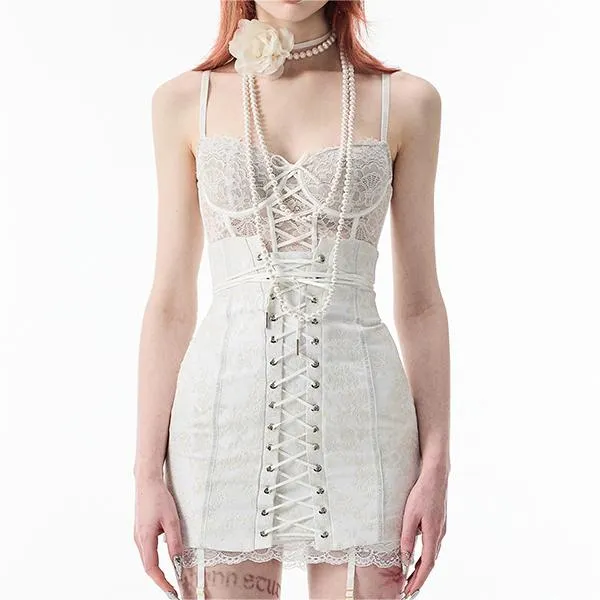 Retro palace lace vest   strap skirt KF83449