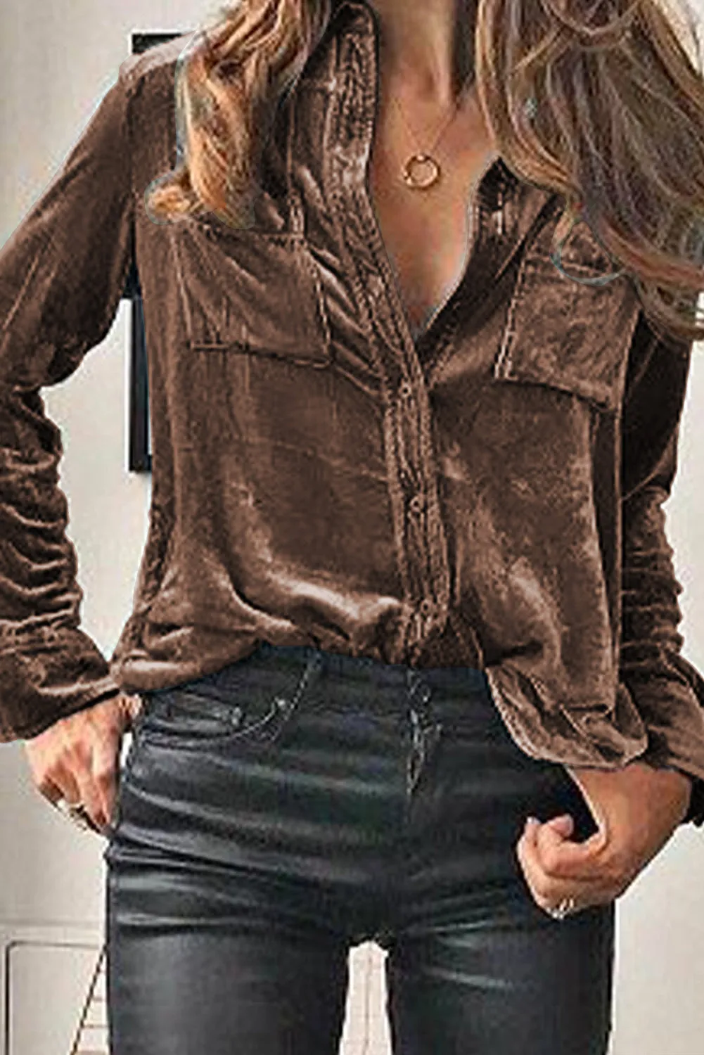 Retro Velvet Pocket Long Sleeve Shirt