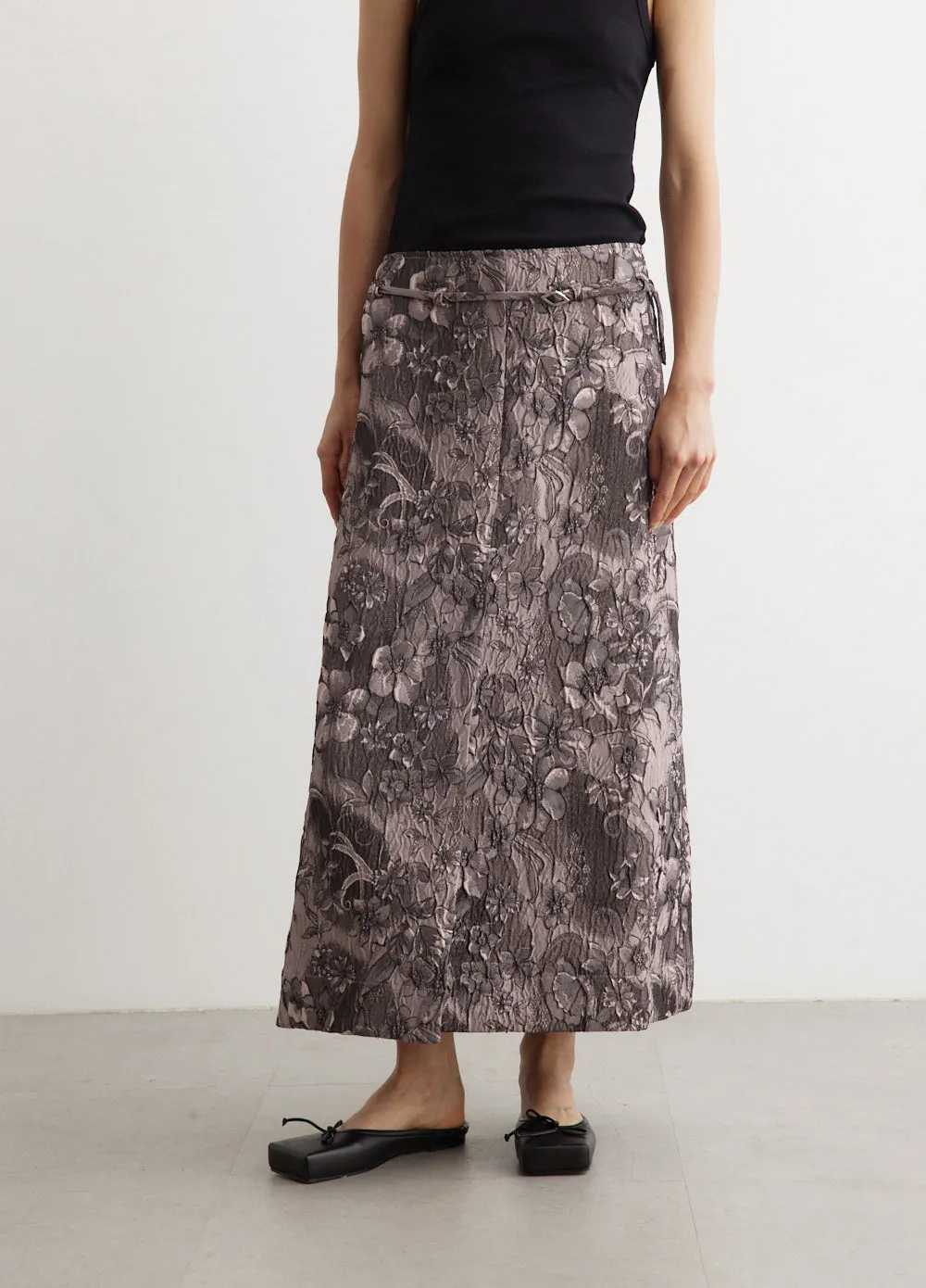 Rippled Jacquard Long Slit Skirt