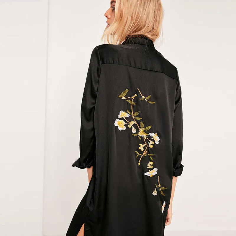 Rita Black Silky Embroidered Dress