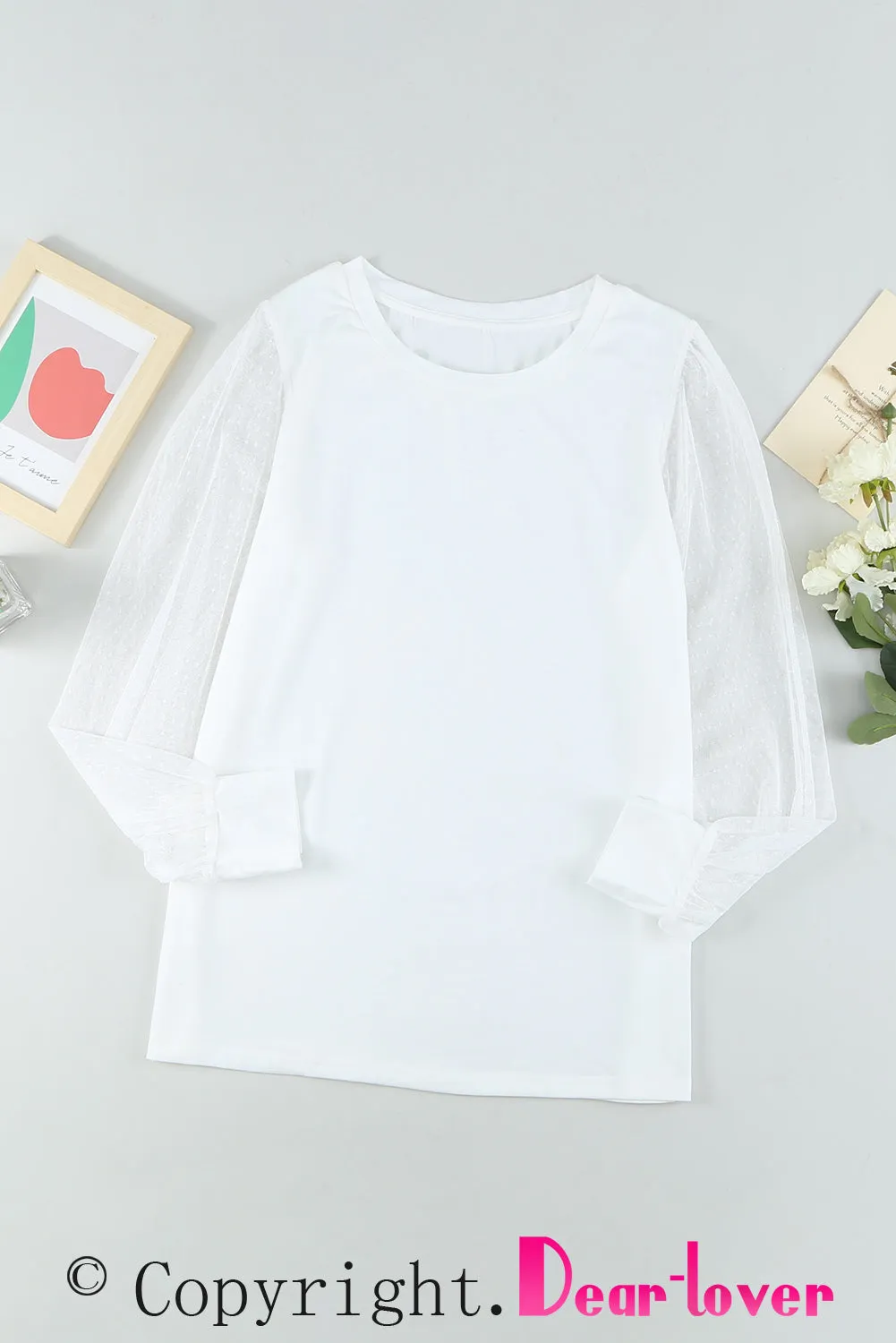 Round Neck Dotted Lantern Sleeve Top