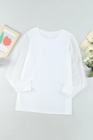 Round Neck Dotted Lantern Sleeve Top