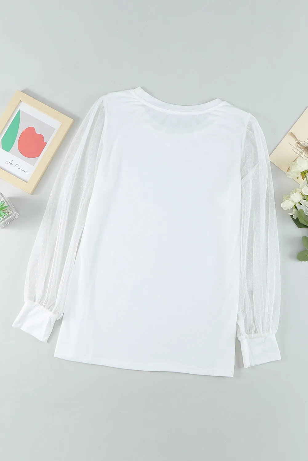 Round Neck Dotted Lantern Sleeve Top