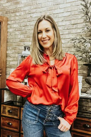Ruby Red Tie Neck Blouse