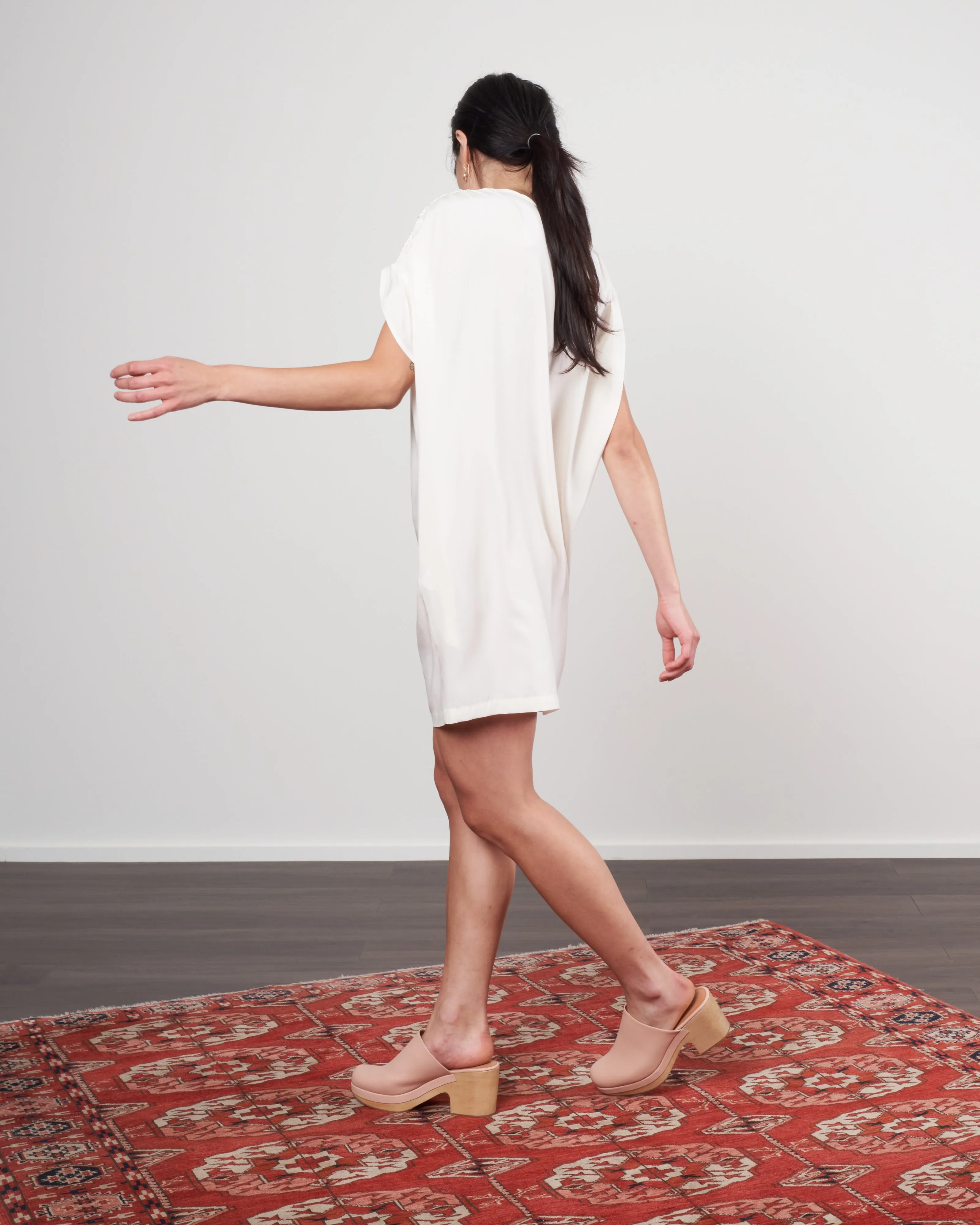 ruched muscle tunic - white silk charmeuse