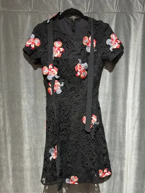 Sachin & Babi Black Short Sleeve Embroidered Floral Dress