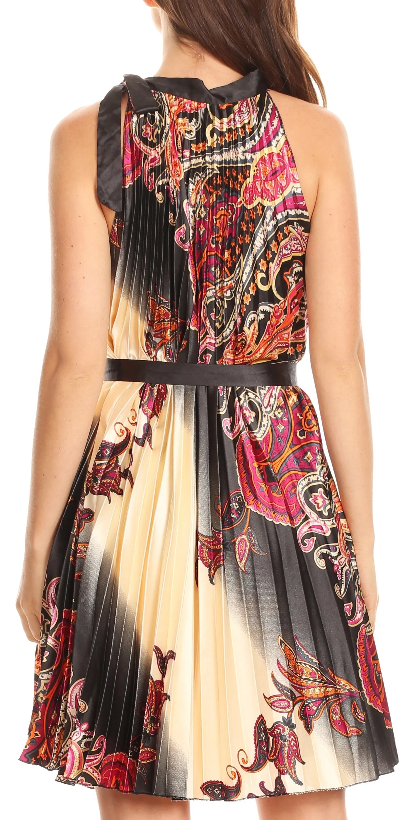 Sakkas Bettina Shift Accordion Pleated Satin Sleeveless Short Dress