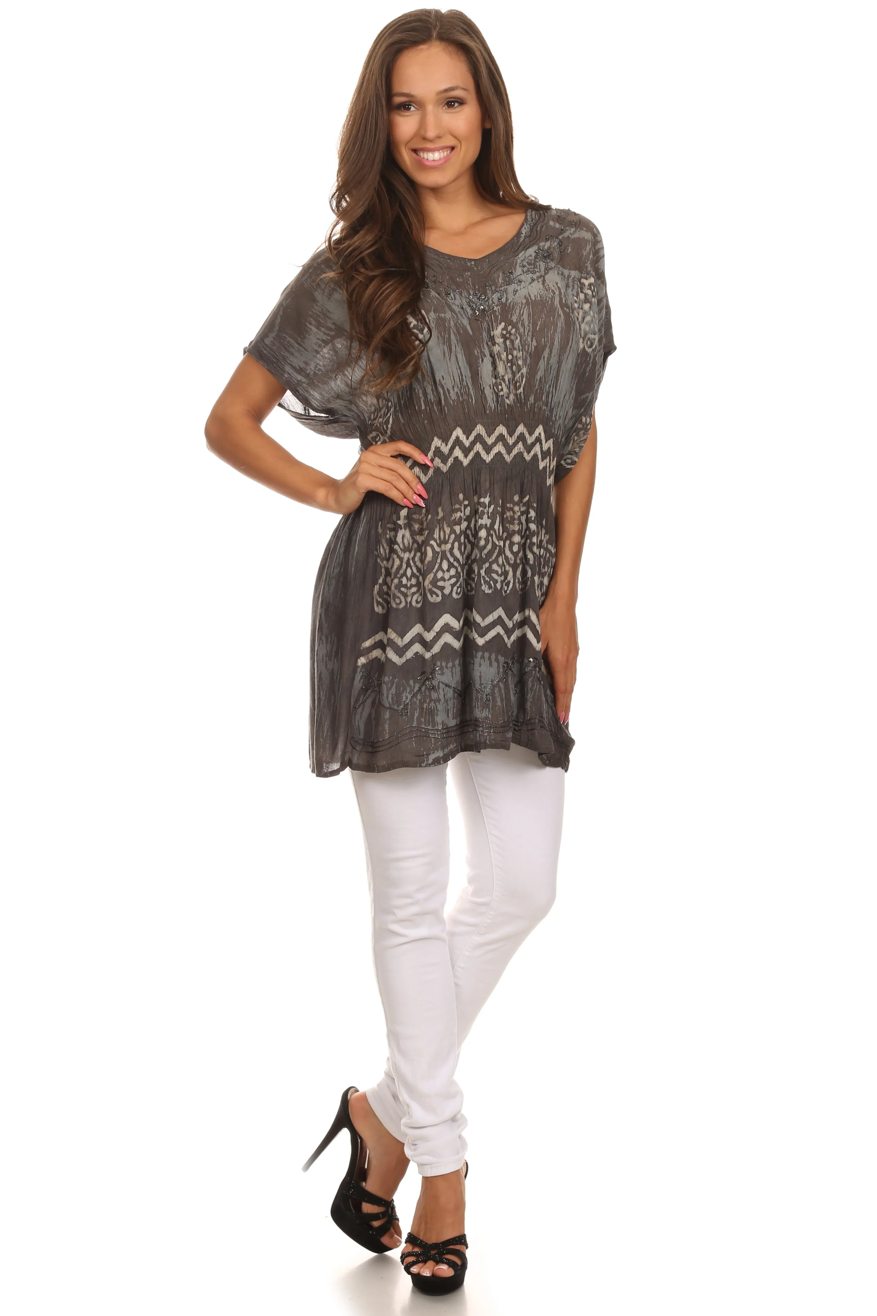 Sakkas Callie Batik Sequin Embroidered Elastic Dress / Cover Up