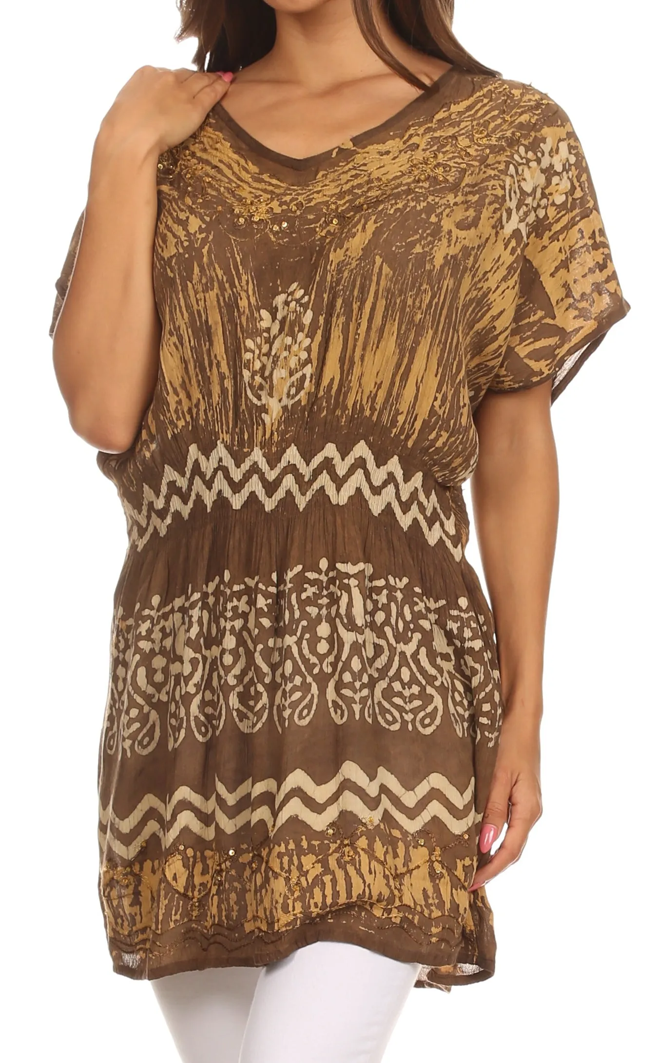 Sakkas Callie Batik Sequin Embroidered Elastic Dress / Cover Up