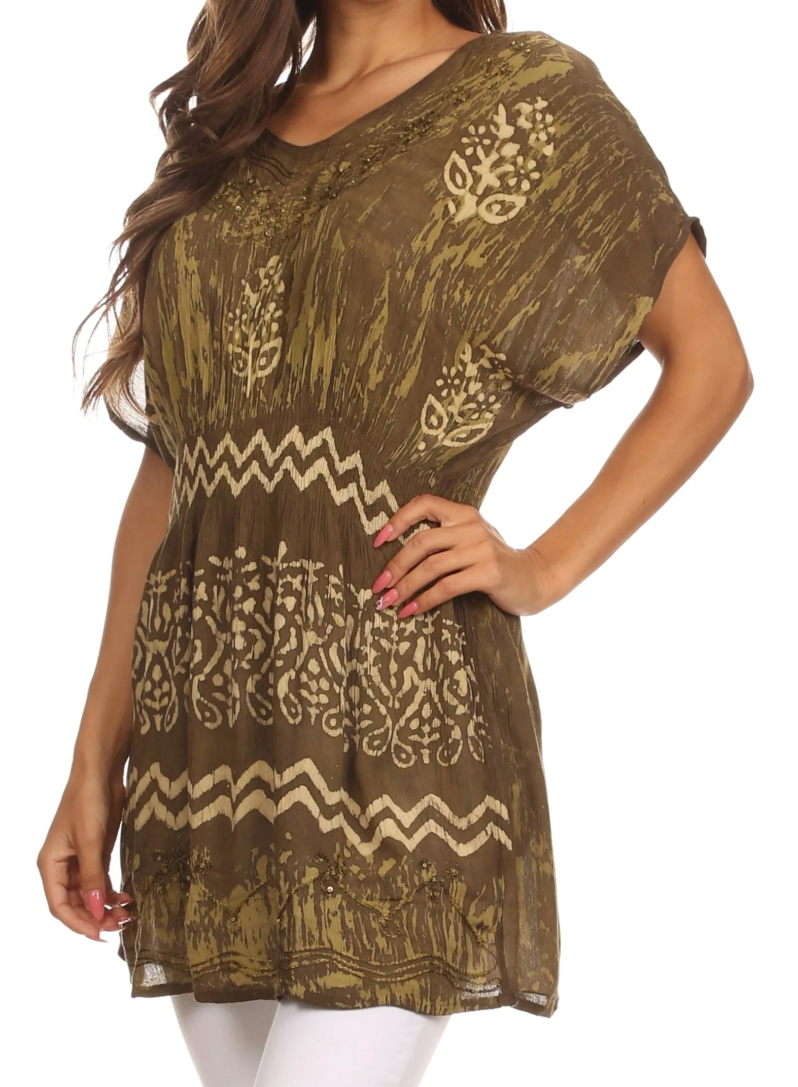 Sakkas Callie Batik Sequin Embroidered Elastic Dress / Cover Up