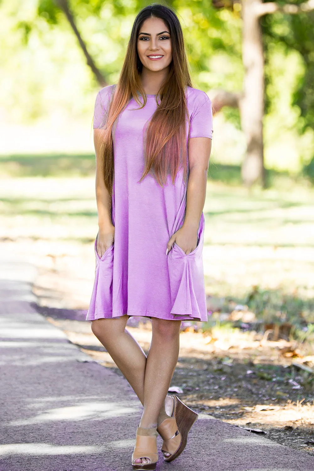SALE-Piko Short Sleeve Swing Dress - Lilac