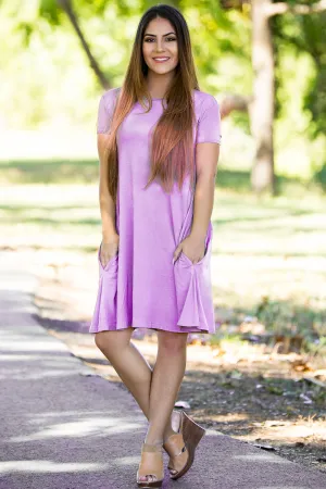 SALE-Piko Short Sleeve Swing Dress - Lilac