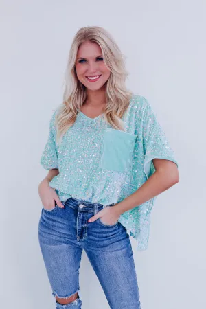 Sav Sequin N Velvet Top - Sage