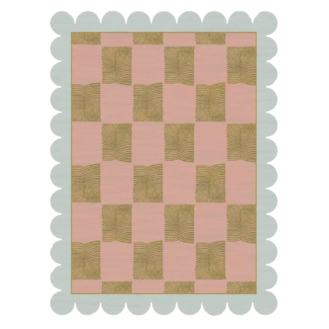 Scalloped Leaf Checker Pastel Hand Tufted Rug