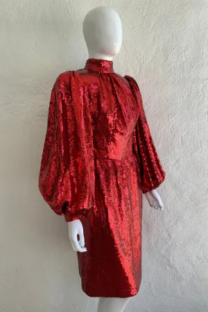 Sequin Balloon Sleeve Dress