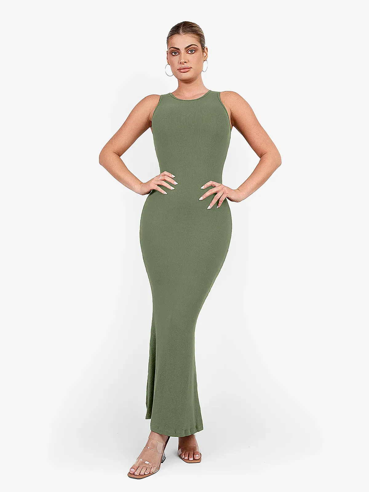Shapewear Modal Sleeveless Crew Neck Slimming Maxi Dress