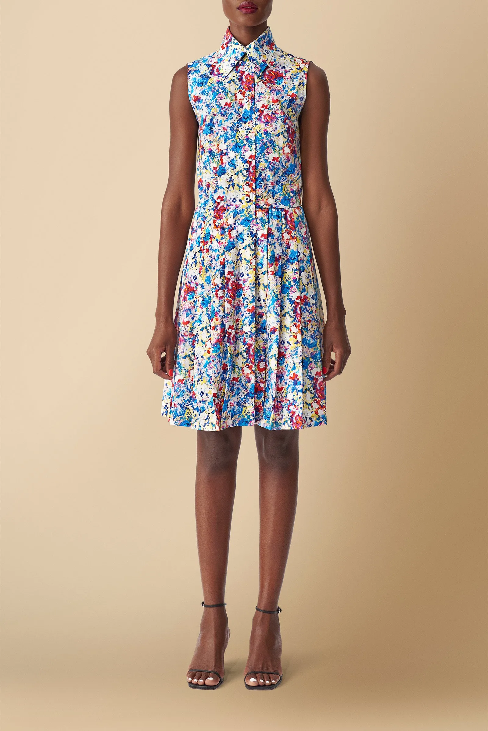 Shiro Floral Printed Cotton Poplin Shirtdress in Blue