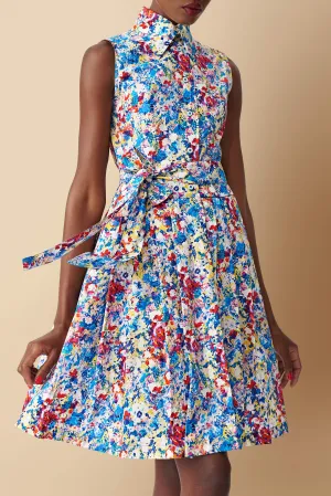 Shiro Floral Printed Cotton Poplin Shirtdress in Blue