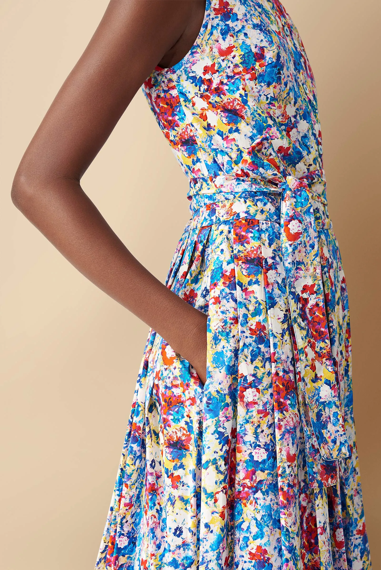 Shiro Floral Printed Cotton Poplin Shirtdress in Blue