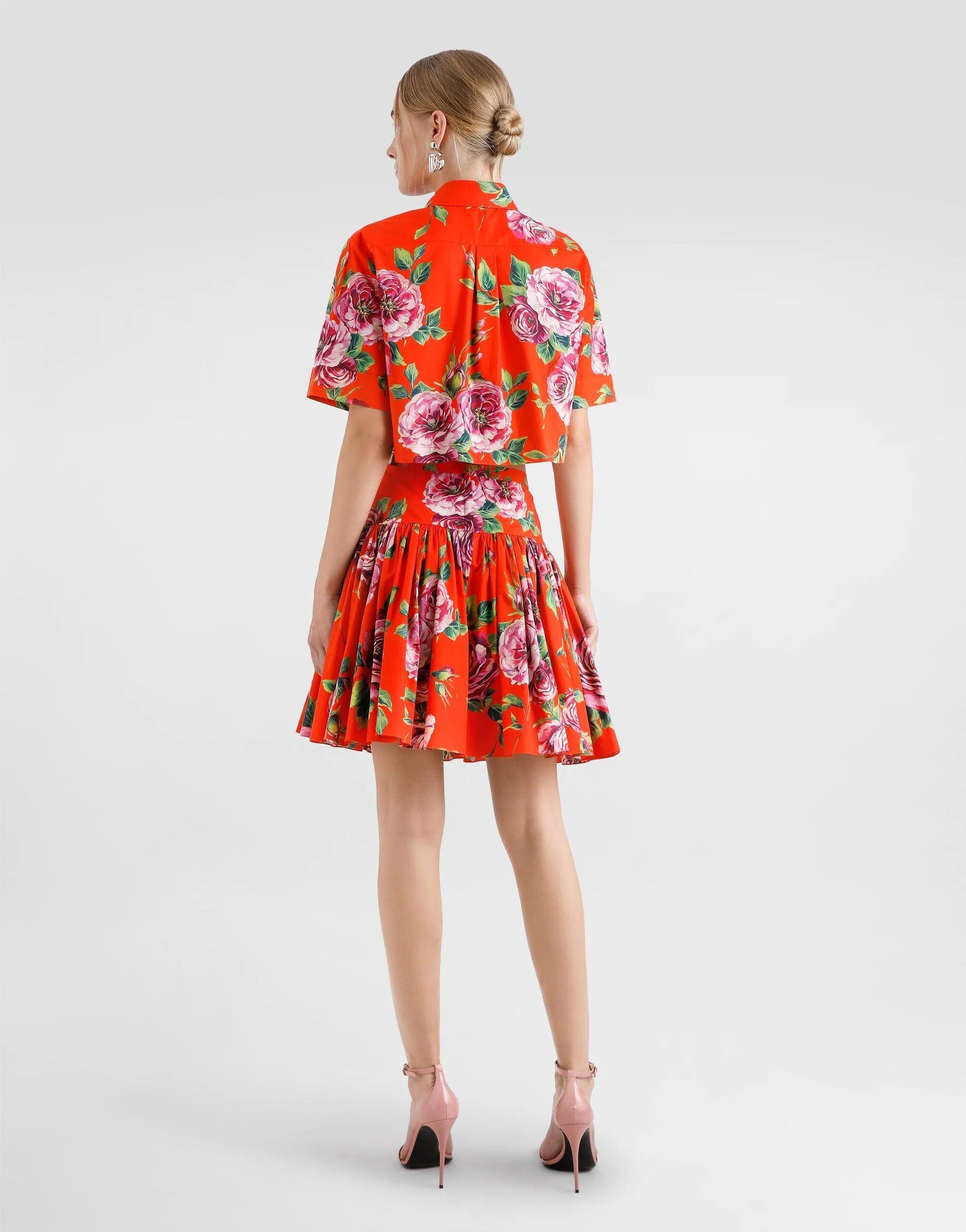 Short Cotton Skirt With Antique Rose Print