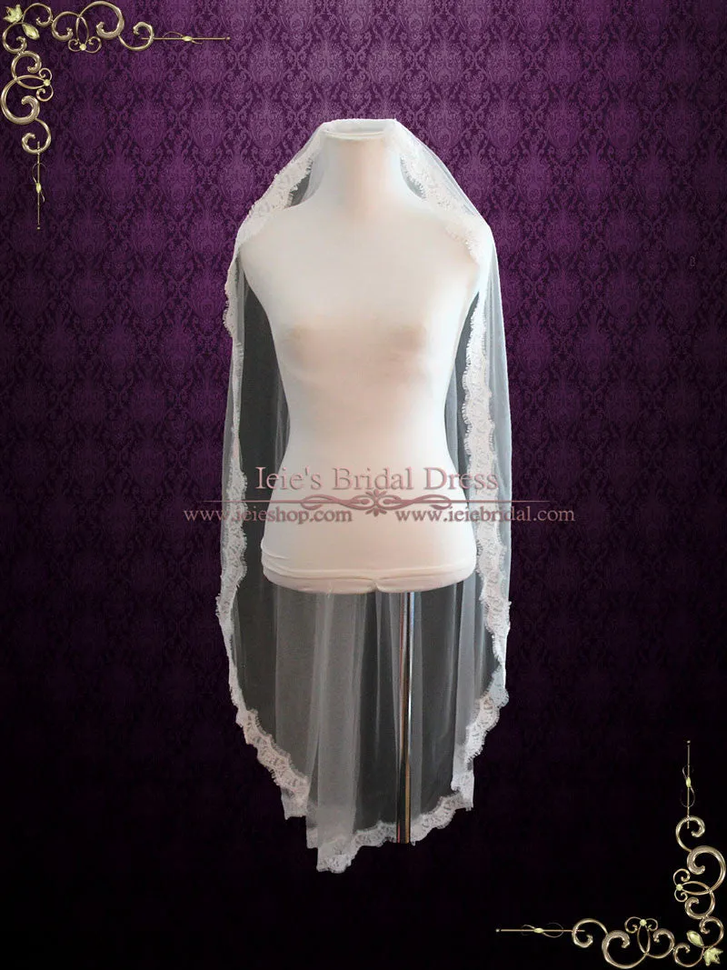 Short Fingertip Bridal Veil with Eyelash Lace Edge VG1055