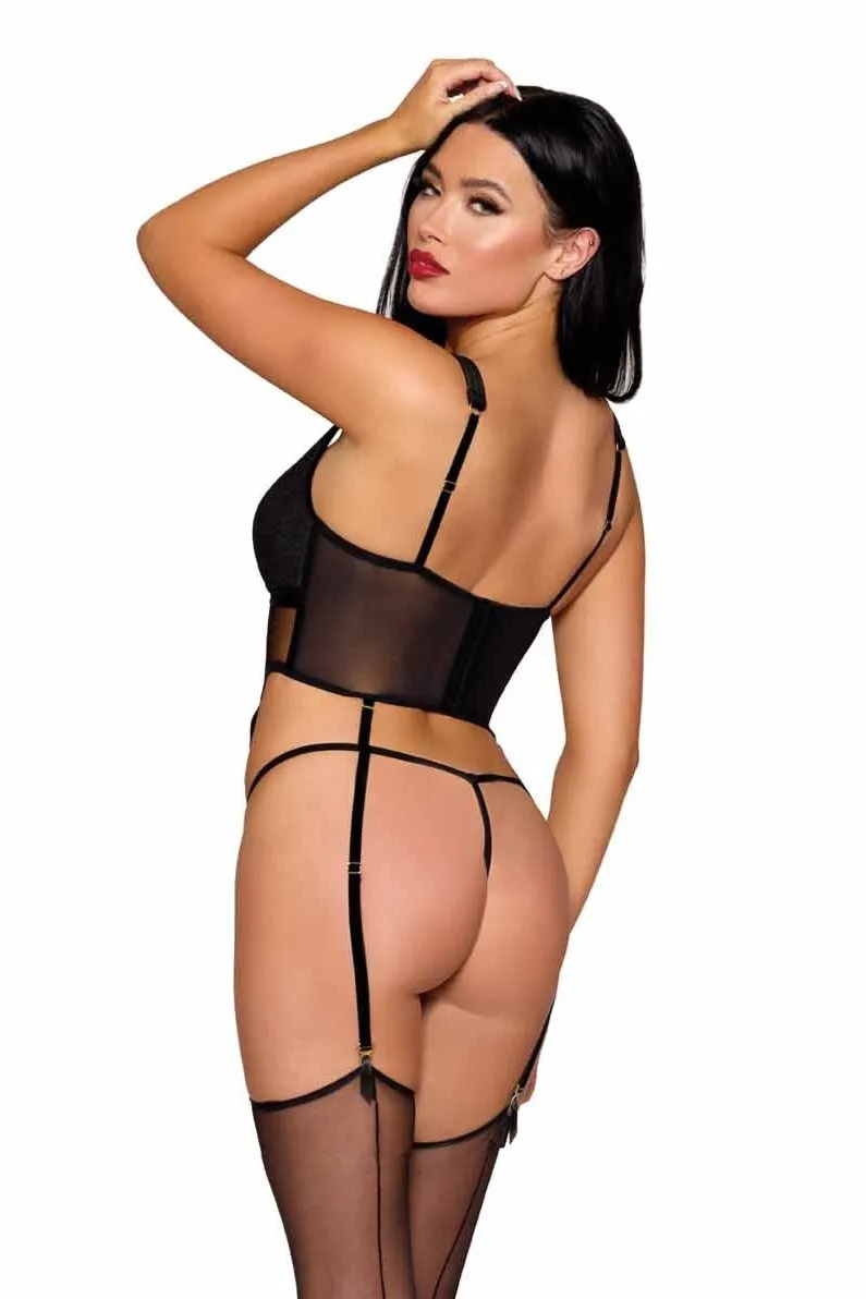 Short Velvet Bustier & Mesh G-string Lingerie