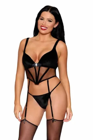 Short Velvet Bustier & Mesh G-string Lingerie