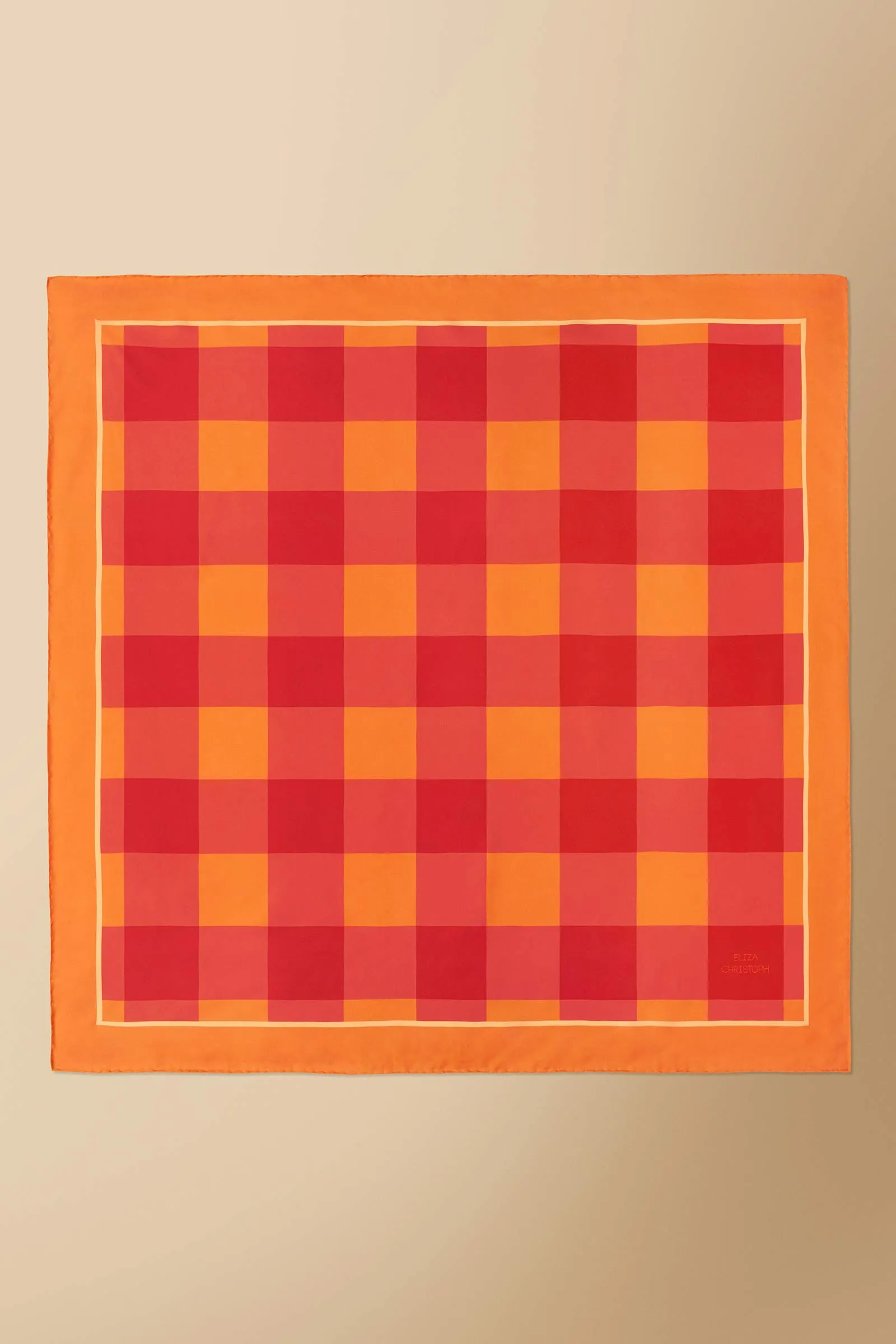 Shuka Checked Silk Twill Scarf in Orange-Red
