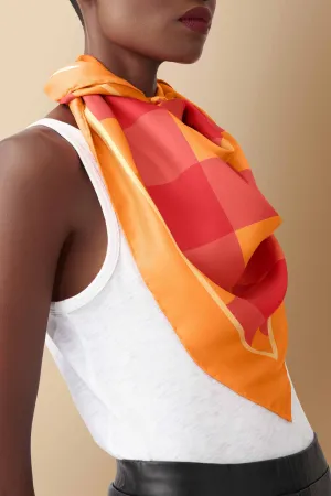Shuka Checked Silk Twill Scarf in Orange-Red