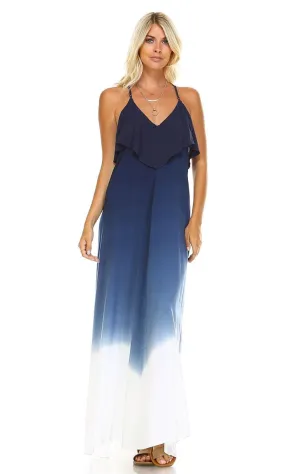 Sleeveless Tie Dye Maxi Dress with Open Back Navy White