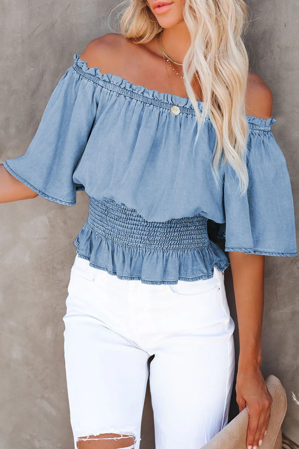 Smocked Waist Off The Shoulder Top