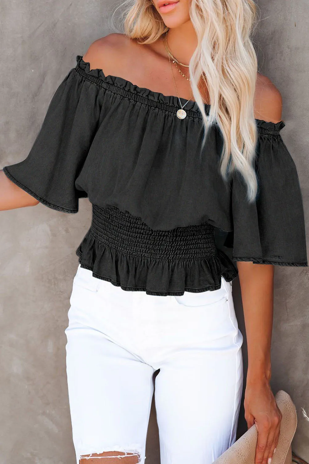 Smocked Waist Off The Shoulder Top