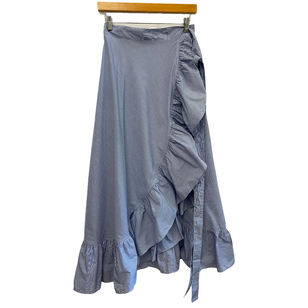 Sofia Wrap Skirt - Blue/White Microstripe