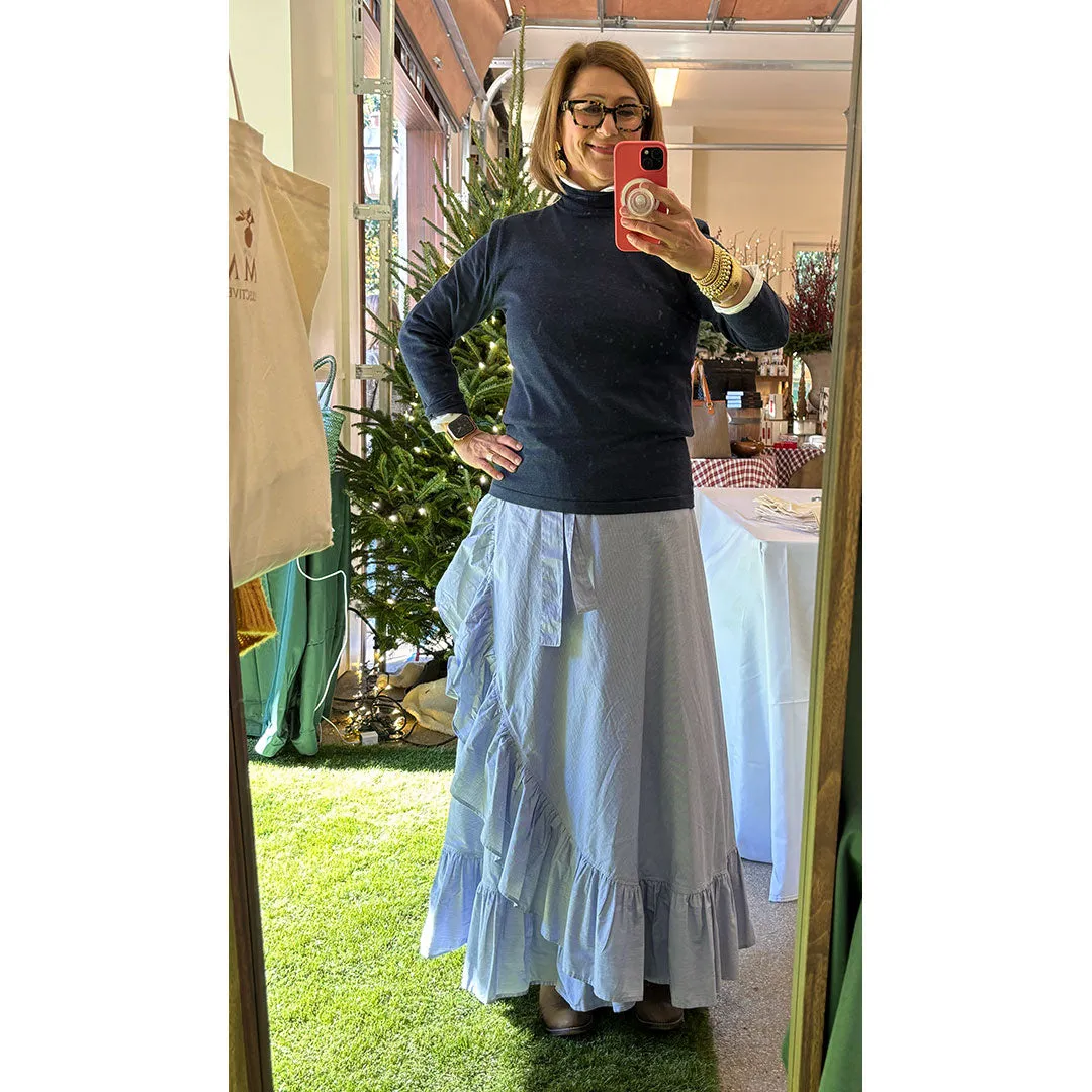 Sofia Wrap Skirt - Blue/White Microstripe