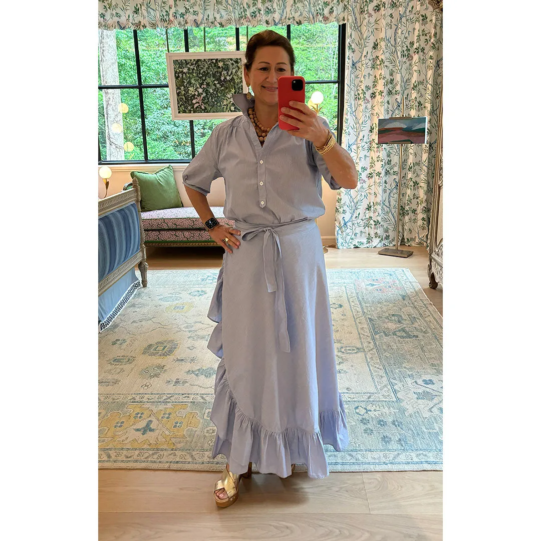 Sofia Wrap Skirt - Blue/White Microstripe