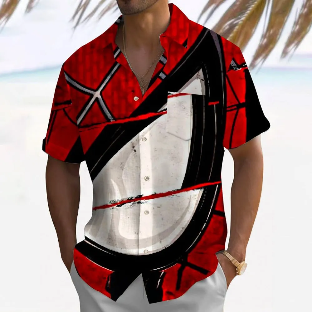 Spider Hero Print Large Slub Linen Short Sleeve Shirt 2406001580
