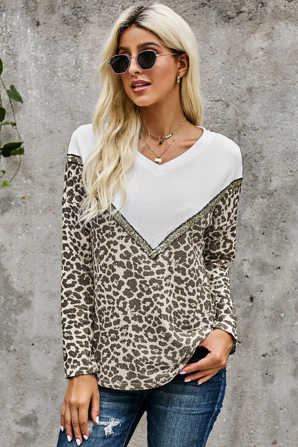 Splicing Colorblock V Neck Pullover Sweatshirts