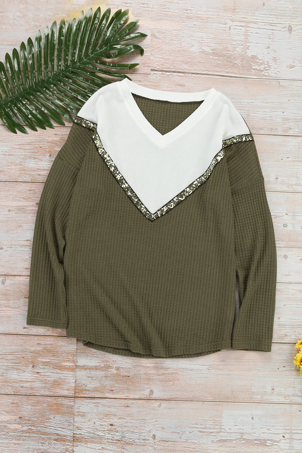 Splicing Colorblock V Neck Pullover Sweatshirts