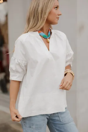 Stacey Contrast Stitch White Poplin Top