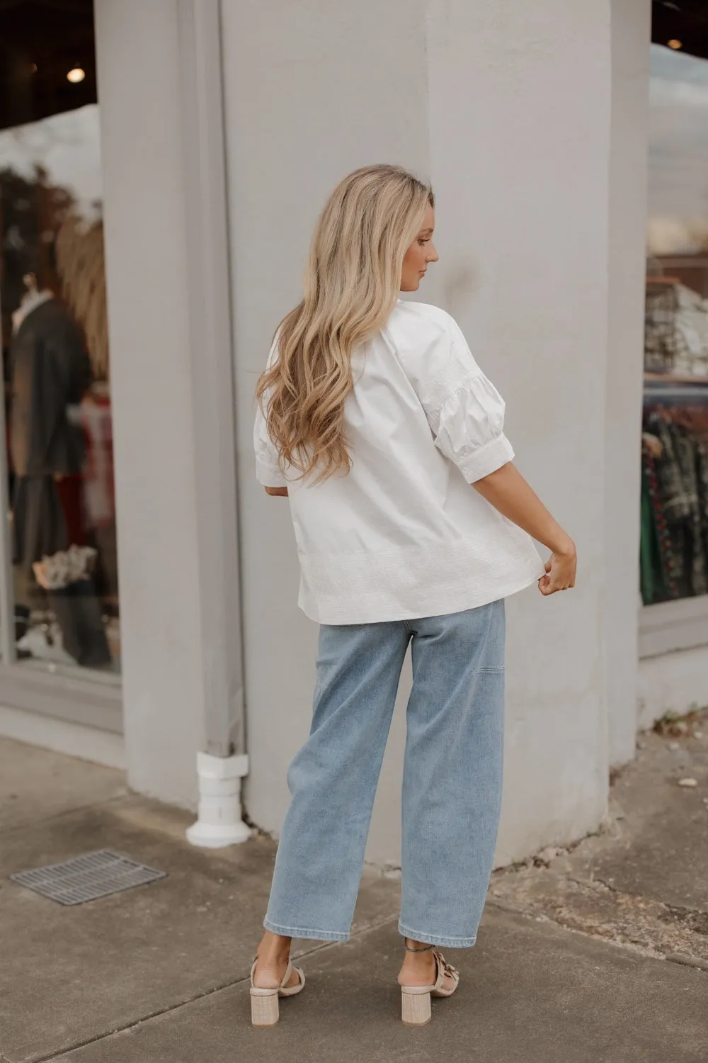 Stacey Contrast Stitch White Poplin Top