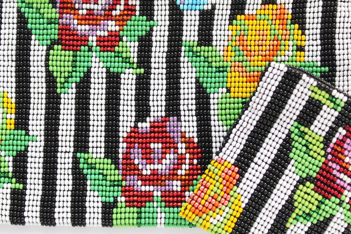 Stripe Flower Glass Bead Coin Purse