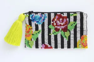 Stripe Flower Glass Bead Coin Purse
