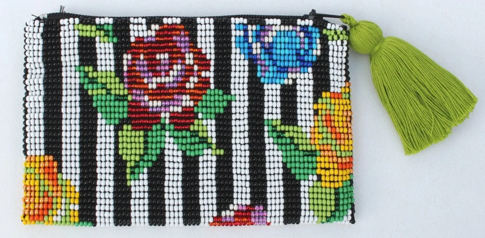 Stripe Flower Glass Bead Coin Purse